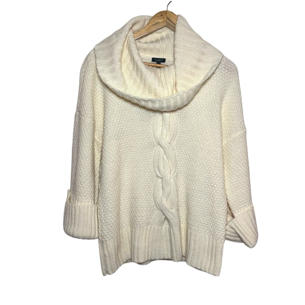 Talbots Wool Alpaca Cream Turtleneck Cuff Sleeve Cable Knit Pullover Sweater